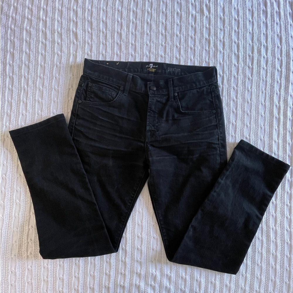 7 FOR ALL MANKIND Paxtyn Black Skinny Jeans 31 Indie Sleaze Grunge Luxe Tailored - Picture 3 of 13